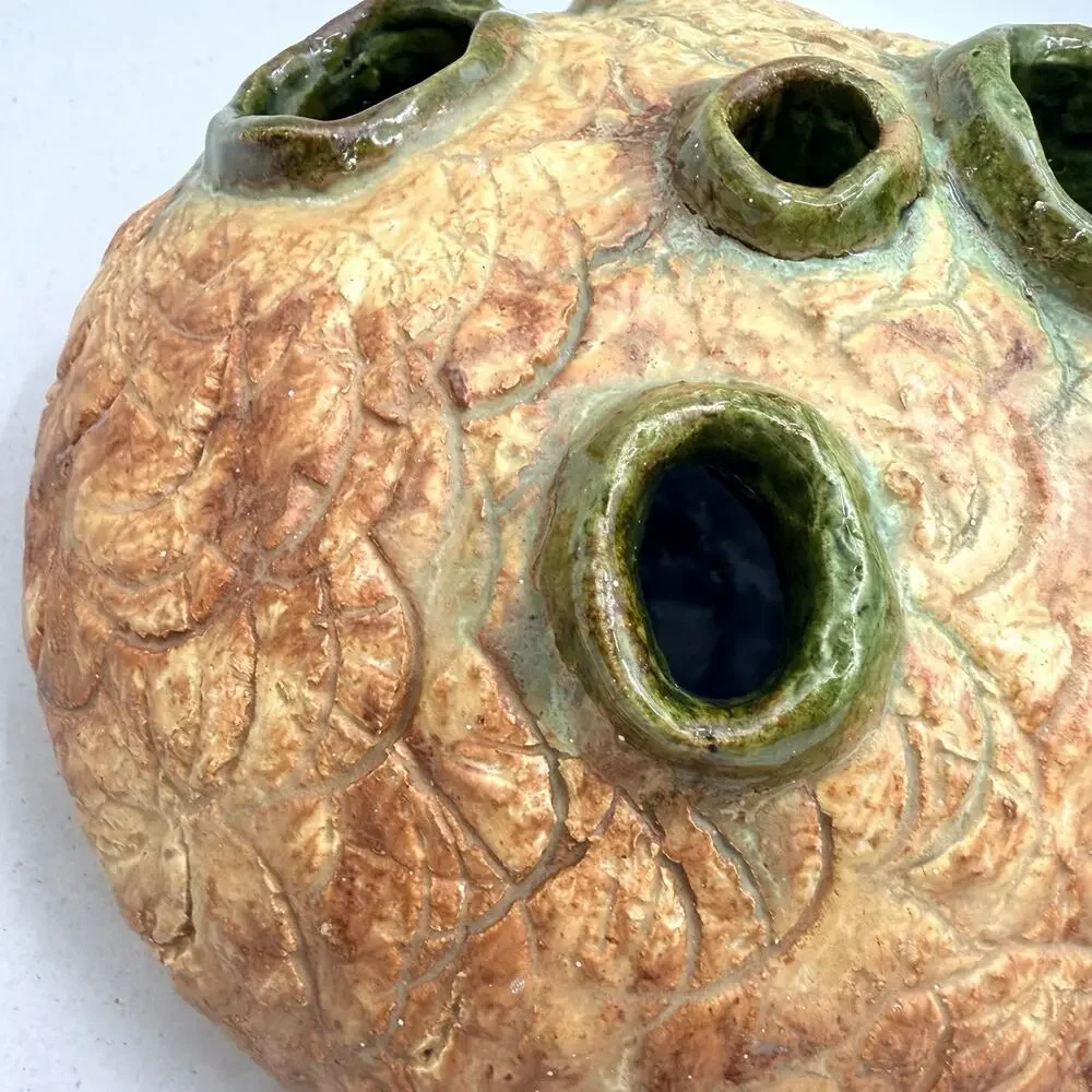 Vintage Handmade Unique Studio Art Pottery Flower Frog Vase Signed Ruth Hamele